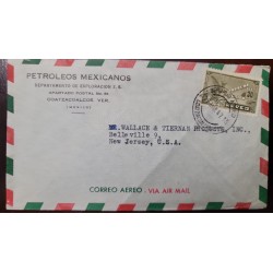 EL)1947 MEXICO, SYMBOLIC FLIGHT 30C SCT C69 IN PEMEX ENVELOPE, AIRWAY CIRCULATED COVER TO NEW JERSEY USA, VF