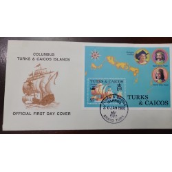 EL)1988 TURKS & CAICOS ISLAND, CENTENNIAL OF THE DISCOVERY OF AMERICA, "SANTA MARÍA", "PINTA" AND "NIÑA" 2C, CHRISTOPHER