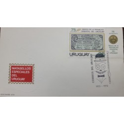 SD)1922-1972 URUGUAY, COVER OF THE 75TH ANNIVERSARY BANK OF THE EASTERN REPUBLIC OF URUGUAY WITH SPECIAL