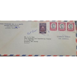 EL)1965 NICARAGUA, NATIONAL COAT OF ARMS CONSULAR FISCAL STAMP WITH ENVELOPE AIRMAIL C0.20, 3 STAMPS OF THE 150TH ANNIVERSARY