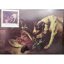 EL)1979 ROMANIA, MAXIMUM CARD, PAINTING BY JEAN BAPTISTE OUDRY DOG WITH PHEASANT HUNTER, CANCELED