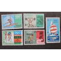 EL)1968 BELGIUM, MEXICO DF'68 OLYMPIC GAMES, ARTISTIC GYMNASTICS, WEIGHTLIFTING, CYCLING, OBSTACLE COURSE, SAILING, 5 STAMPS MNH