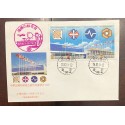 P) 1985 TAIWAN, TRADE SHOWS, TAIPEI WORLD CENTER FLAG ECONOMY, STRIP OF 4, FDC, XF