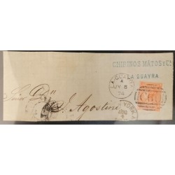 O) 1874 VENEZUELA, LA GUAYRA, QEEN VICTORIA, C60, BPO, FRAGMENT, CIRCULATED COVER TO NEW YORK