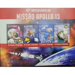 EL)2015 SAO TOME & PRINCIPE, 45TH ANNIVERSARY OF THE "APOLLO 13" MISSION, JIM LOVEL, APOLLO 13, APOLLO COMMAND MODULE FROM EARTH