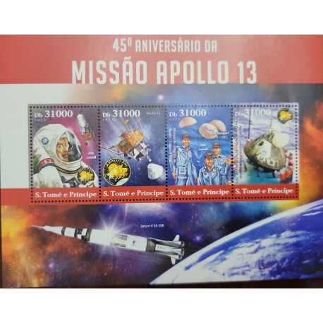 EL)2015 SAO TOME & PRINCIPE, 45TH ANNIVERSARY OF THE "APOLLO 13" MISSION, JIM LOVEL, APOLLO 13, APOLLO COMMAND MODULE FROM EARTH