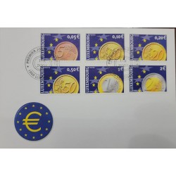 EL)2001 LUXEMBOURG, THE EUROPEAN MONETARY SYSTEM EURO, 6 STAMPS OF DIFFERENT VALUES, FDC