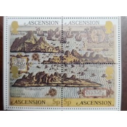 EL)1981 ASCENSION, OLD CARTOGRAPHY OF ASCENSION, MAP OF 1599 MINISHEET OF 4 STAMPS OF 5P, MNH