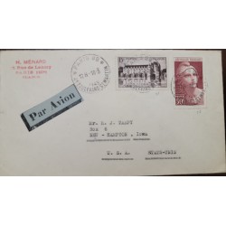 EL)1949 FRANCE, CHENONCEAU CASTLE 15FR, LA MARIANNE DE GANDON FRENCH SYMBOL 50FR, AIR MAIL, COVER MAILED FROM PARIS TO USA, VF