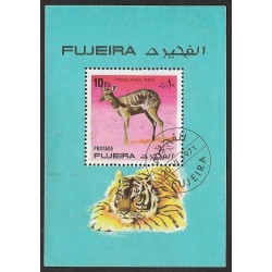 SD)1975 ARAB EMIRATES WILD ANIMALS OF FUJEIRA, TRAGELAPHUS SPEKEI 10R, TIGER, SOUVENIR LEAF, MNH
