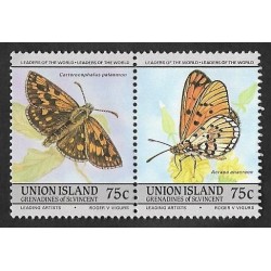 SD)1985 UNION ISLAND PAIR OF BUTTERFLIES, CARTEROCEPHALUS PALAEMON 75C, MNH