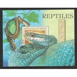 SD)1999 BENIN SNAKES, COMMON EUROPEAN VIPER 1000F, WITH FIRST DAY STAMP, SOUVENIR SHEET, MNH