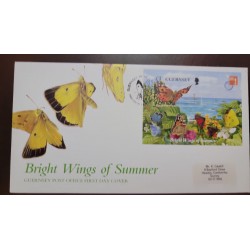 P) 1997 GUERNSEY, BRIGHT WINGS OF SUMMER, BUTTERFLY INSECTS FLOWERS, FDC, FX