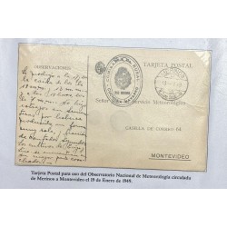 P) 1949 URUGUAY, POSTAL STATIONERY NATIONAL METEREOLOGY OBSERVATORY CIRCULATED OF MERINOS TO MONTEVIDEO, XF
