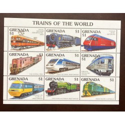 P) 1995 GRENADA, TRAINS OF THE WORLD, RAILS JAPAN, SOUTH AFRICA, PERU, CANADA, AUSTRALIA, MINISHEET, MNH