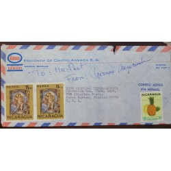 EL)1968 NICARAGUA, RELIGIOUS PAINTING THE FINAL JUDGMENT, MIGUEL ÁNGEL 15C, FRUITS- PINEAPPLE 10C, AIR MAIL, COMMERCIAL COVER CI