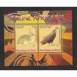 EL)2008 BENIN, AFRICAN FAUNA, THE RABBIT OF BUNYORO & THE SOOTY EGYPTIAN VULTURE, SS, MNH