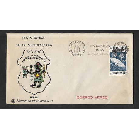 SD)1967 MEXICO COVER FIRST DAY, WORLD MEREOLOGY DAY, SATELLITES ABOVE THE EARTH 80C SCT C323, NEW