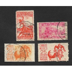 SD)1940 MEXICO INDIAN ARCHER 20C IMMEDIATE DELIVERY SCT E7, RAILWAY TRAIN 10C SCT Q1, PAIR OF SPECIAL DELIVERY COURIER 25C SCT