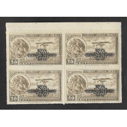 SD)1932 MEXICO COAT OF ARMS AND PLANE FLYING OVERLOAD OF 30C ABOVE 20C SCT C49, B/4 MNH