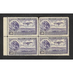 SD)1929-34 MEXICO COAT OF ARMS AND FLYING PLANE 10C SCT C11, B/4 MNH