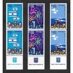 SD)1966 ISRAEL 3 PAIRS 18TH ANNIVERSARY OF THE STATE OF ISRAEL, NATIONAL FLAGS, FIREWORKS, SUPER MIRAGE JETS, HAIFA, MNH