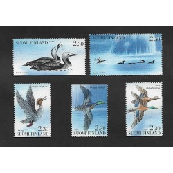 SD)1993 FINLAND WATERBIRDS, ARCTIC LOON, GREAT DUCK, MALDUCK, MEDIUM DUCK, 5 TIMBERS MNH