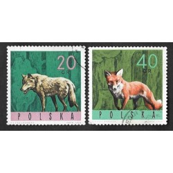 EL)1965 POLAND, FROM THE FOREST FAUNA SERIES, WOLF AND FOX, PAIR CTO