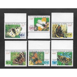 SE)1998 BENIN, BUTTERFLIES, APOLLO, AURORA BUTTERFLY, WILLOW BUTTERFLY, WALL BUTTERFLY, SCARLET COPPER, THE BORDER, 6 MNH STAMPS