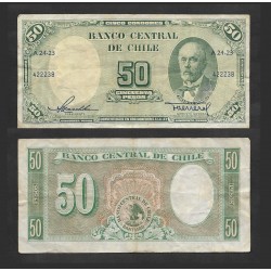 SE)1955 CHILE, 50 PESO ANIBAL PINTO BANKNOTE FROM THE CENTRAL BANK OF CHILE, WITH REVERSE, VF