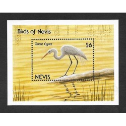 SD)1991 NEVIS ISLANDS BIRDS, WHITE HERON, SOUVENIR LEAF, MNH