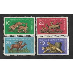 SD)1959 GERMANY WILDLIFE, FOREST ANIMALS, FAUNA, RED SQUIRREL, LYNX, DEER, 4 TIMBERS MNH