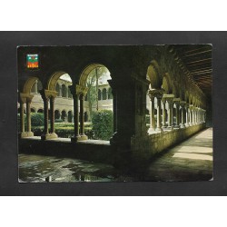 "SD)1968 SPAIN POSTCARD ROMAN CLOISTER OF THE MONASTERY, TWO STAMPS - WINTER OLYMPIC GAMES, GRENOBLE, FRANCE, "