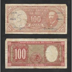 SE)1960 CHILE, 100 PESOS BILL FROM THE CENTRAL BANK OF CHILE, ARTURO PRAT, WITH REVERSE, F