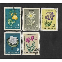 1963 BULGARIA FLOWERS, GOLDEN COLOMBINA, EDELWEISS, PRIMARROSA RILA CTO, WHITE WATERLILY, DARKSPUR VIOLET, USED