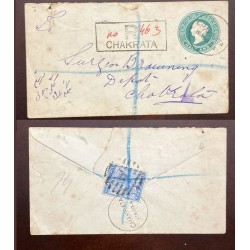 EL)1891 INDIA, QUEEN VICTORIA IN GREEN AND BLUE, REGISTERED, WITH CANCELLA