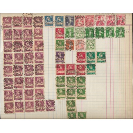 SD)1917-22 SWITZERLAND ALBUM PAGE WITH VARIETY OF COLORS & CANCELLATIONS DIFFERENT CITIES, USED