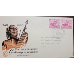 SD)1960 AUSTRALIA COVER FIRST DAY I CENTENARY OF THE EXPEDITION TO THE NORTHERN TERRITORIES, EXPLORERS, DARYL LINDSAY 5P, NEW
