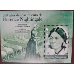 SD)2020 URUGUAY BICENTENARY OF THE BIRTH OF FLORENCE NIGHTINGALE, 1820-1910, PIONEER OF MODERN NURSING 70P, MEMORY SHEET, MNH